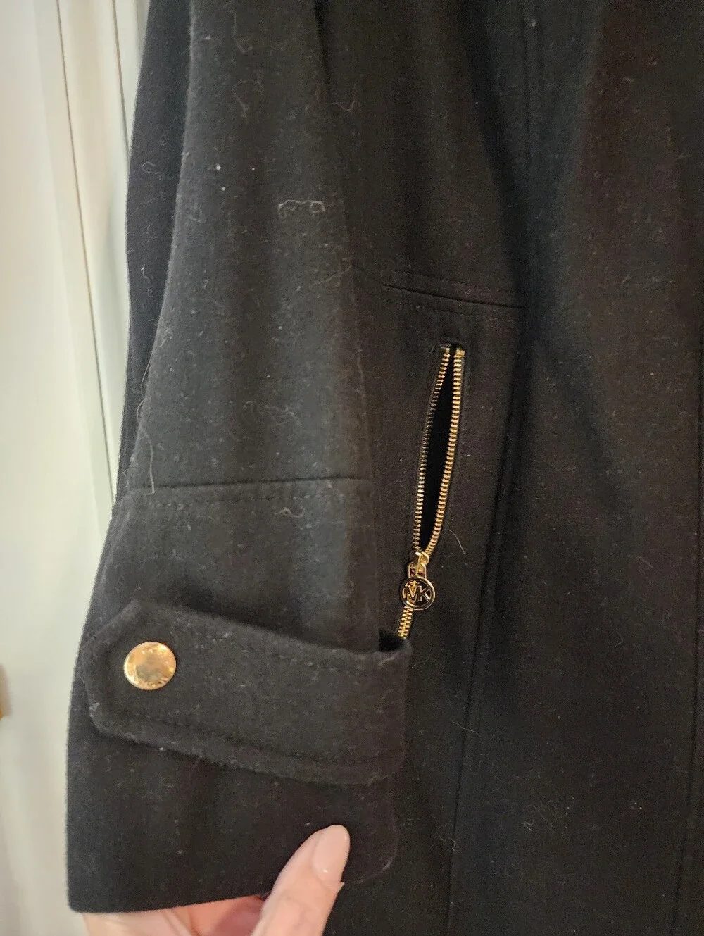 Michael Kors Black Zip-Front Wool Blend Peacoat Gold Hardware 20W ExcCond Warm